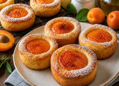 Petits gâteaux au yaourt, huile d&rsquo;olive et abricot ou pêche