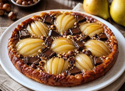 Tatin de poires aux noisettes et au chocolat