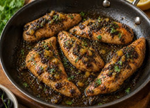 Aiguillettes de Poulet à la tapenade et citrons confits