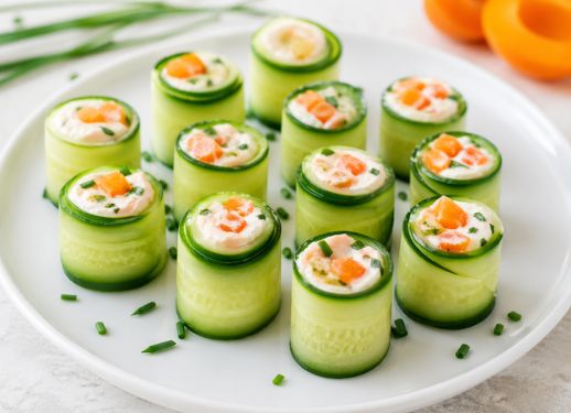 Makis concombre, fromage frais aux abricots